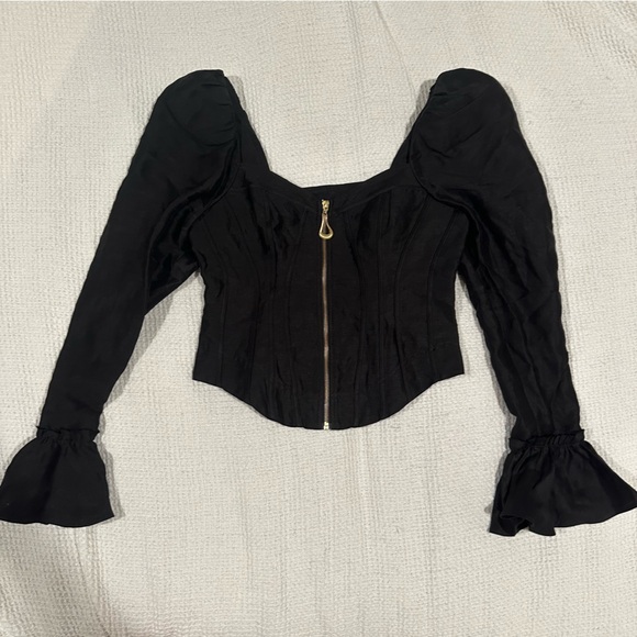 Aje Giselle Long Sleeve Corset Top with gold metal hardware size 12 in black - Picture 7 of 15